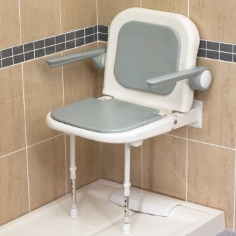 AKW 4000 Series Standard Fold Up Padded Shower Seat Grey with Back & Grey Arms