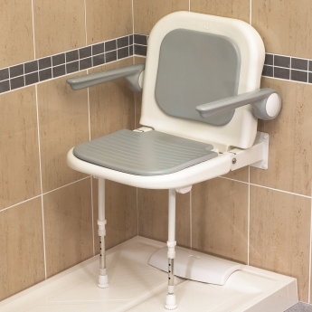 AKW 4000 Series Extra Wide Fold Up Padded Shower Seat Grey with Back & Grey Arms