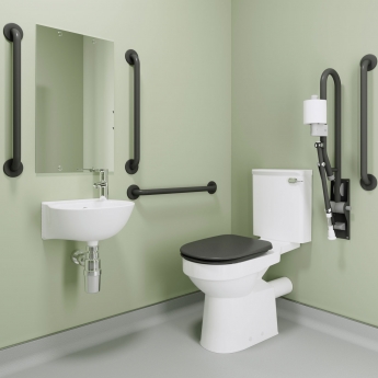 AKW Standard Close Coupled Doc M Pack Disabled Toilet with TMV3 Mixer Tap- Fluted Mid-Grey