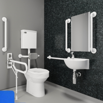 AKW Standard Low-Level Doc M Pack Disabled Toilet with Grab Rails and TMV3 Mixer Tap - Fluted Blue