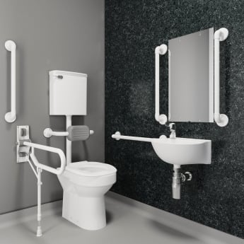AKW Standard Low-Level Doc M Pack Disabled Toilet with Grab Rails and TMV3 Mixer Tap - Fluted White