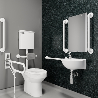 AKW Standard Low-Level Doc M Pack Disabled Toilet with Grab Rails and TMV3 Mixer Tap | Product Image