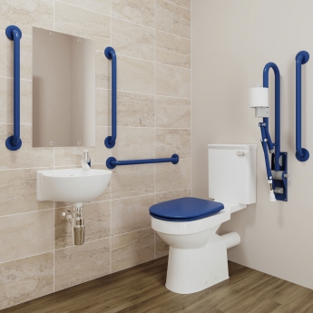 AKW Standard Close Coupled Doc M Pack Disabled Toilet with TMV3 Mixer Tap- Fluted Blue