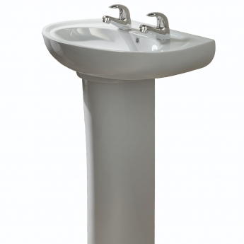 AKW Livenza 450mm Basin with Full Pedestal - 2 Tap Hole