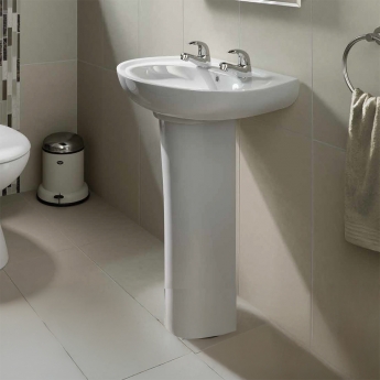 AKW Livenza 500mm Basin with Full Pedestal - 2 Tap Hole
