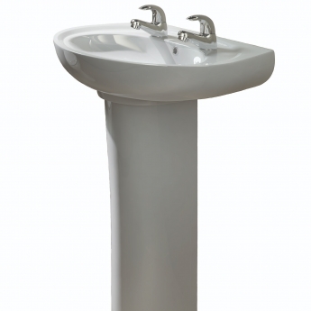 AKW Livenza 550mm Basin With Full Pedestal - 2 Tap Hole