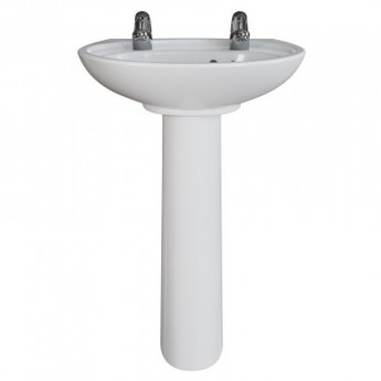 AKW Livenza Plus Basin with Full Pedestal 500mm Wide - 2 Tap Hole