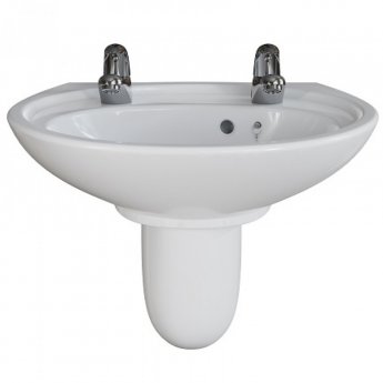 AKW Livenza Plus Basin and Semi Pedestal 500mm Wide - 2 Tap Hole