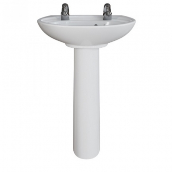 AKW Livenza Plus Basin with Full Pedestal 500mm Wide - 2 Tap Hole