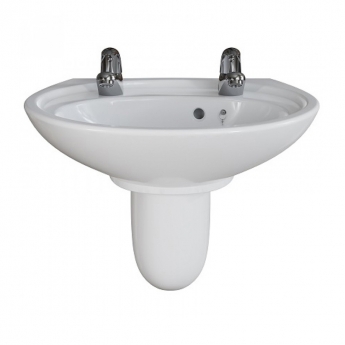 AKW Livenza Plus Basin and Semi Pedestal 500mm Wide - 2 Tap Hole