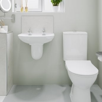 AKW Livenza Plus Close Coupled Toilet with Raised Push Button Cistern - Carbamide Soft Close Seat