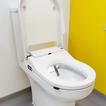 AKW Raised Height Close Coupled Toilet Pan with Bottom-Entry Bidet Consilio Seat and Lid