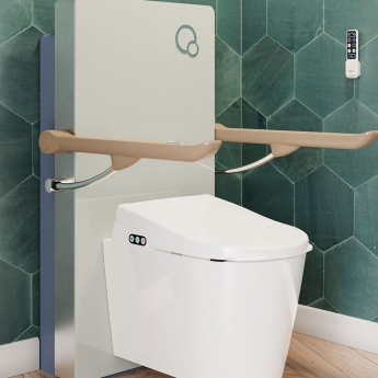 AKW Wall Hung Toilet Pan with Rise and Fall Cistern Unit + Bottom-Entry Bidet Consilio Seat and Lid