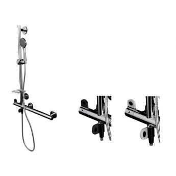 AKW Onyx Thermostatic Bar Mixer Shower with Combo L Shape Grab Rail LH - Chrome