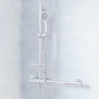 AKW Onyx Thermostatic Bar Mixer Shower with Combo L Shape Grab Rail LH - Chrome