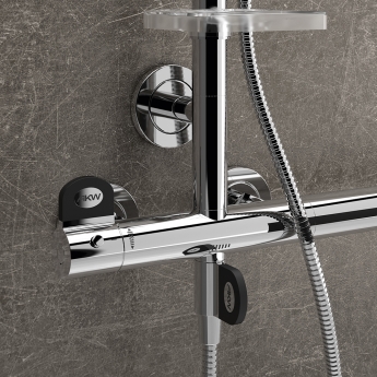 AKW Onyx Thermostatic Bar Mixer Shower with Combo L Shape Grab Rail LH - Chrome