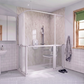 AKW Option B Bi-Fold + Hinged Door Corner Disabled Shower Screen Set | Product Image