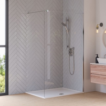 Aqualux Wet Room Shower Panel With Push & Fix 900mm Wide - 8mm Glass