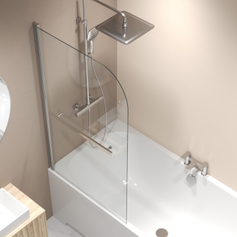 Aqualux Radius Round Top Hinged Bath Screen with Towel Rail 1500mm x 900mm 6mm Glass - Chrome