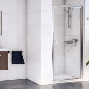 Aqualux Shine 6 Pivot Shower Door 760mm Wide Silver Frame - Clear Glass
