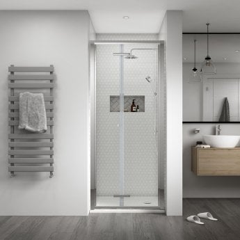 Aqualux Shine 8 Semi-Frameless Bi-Fold Shower Door 760mm Wide - 8mm Glass