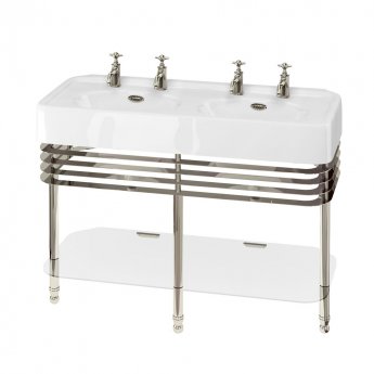 Burlington Arcade Double Basin 1200mm Wide and Stand with Glass Shelf - 0 Tap Hole