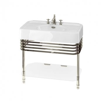 Burlington Arcade Basin 900mm Wide and Stand with Glass Shelf - 3 Tap Hole