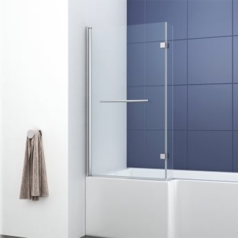Delphi Pride Chrome L-Shaped Hinged Bath Screen With Towel Rail 1400mm H x 800mm W
