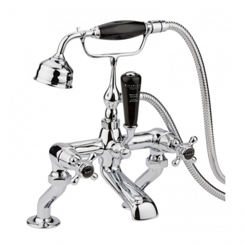 Bayswater Crosshead Dome Pillar Mounted Bath Shower Mixer Tap Black/Chrome