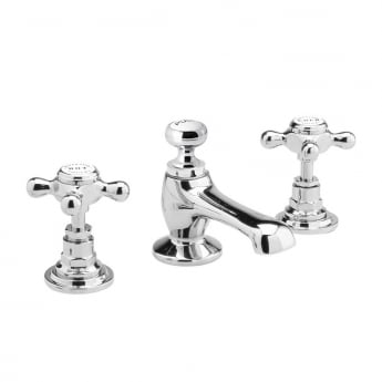 Bayswater Crosshead Hex 3-Hole Basin Mixer Tap with Waste - White/Chrome