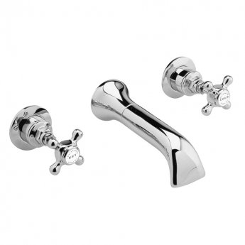 Bayswater Crosshead Hex 3-Hole Wall Mounted Bath Filler Tap White/Chrome