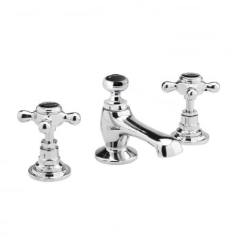Bayswater Crosshead Hex 3-Hole Basin Mixer Tap with Waste - Black/Chrome
