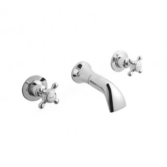 Bayswater Crosshead Xhead and Dome 3 Hole Basin Mixer Tap Wall Mounted - White/Chrome