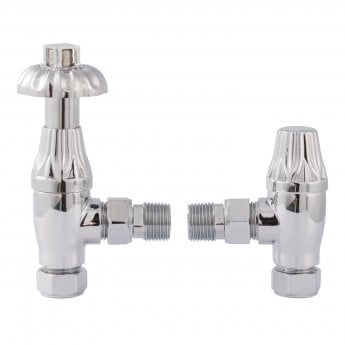 Bayswater Fluted Angled Thermostatic Radiator Valves Pair and Lockshield Chrome
