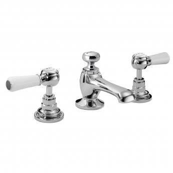 Bayswater Lever Hex 3-Hole Basin Mixer Tap with Waste - White/Chrome