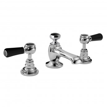 Bayswater Lever Hex 3-Hole Basin Mixer Tap with Waste - Black/Chrome