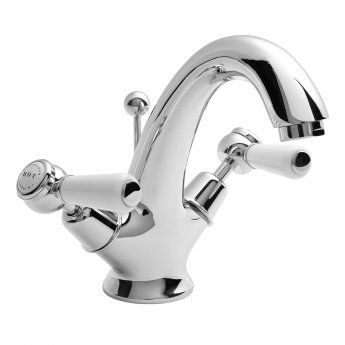 Bayswater Lever Dome Mono Basin Mixer Tap with Waste - White/Chrome