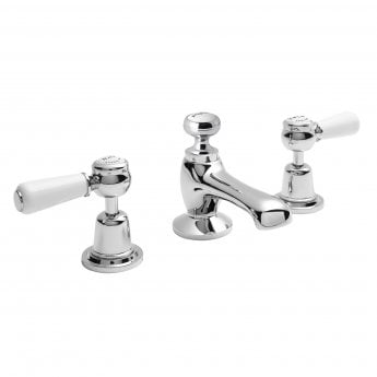 Bayswater Lever Dome 3-Hole Basin Mixer Tap with Waste - White/Chrome