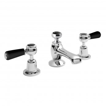 Bayswater Lever Dome 3-Hole Basin Mixer Tap with Waste - Black/Chrome