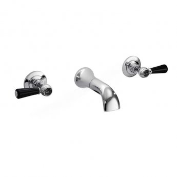 Bayswater Lever Hex 3-Hole Basin Mixer Tap Lever Wall Mounted - Black/Chrome