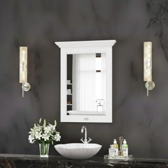 Bayswater Flat Bathroom Mirror 600mm Wide - Pointing White | Product Image