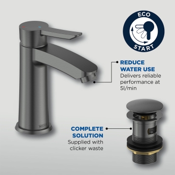 Bristan Apelo Eco Start Basin Mixer Tap with Clicker Waste - Gun Metal | Product Image