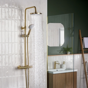Bristan Buzz Thermostatic Bar Mixer Shower with Shower Kit and Fixed Head - Brushed Brass | Product Image