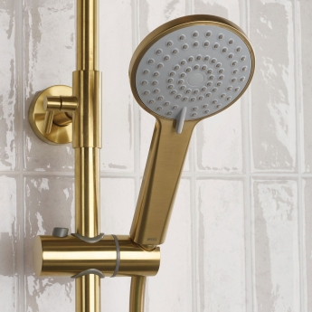 Bristan Buzz Thermostatic Bar Mixer Shower with Shower Kit and Fixed Head - Brushed Brass | Product Image