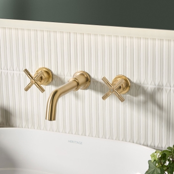 Bristan Cruzar 3-Hole Basin Mixer Tap Wall Mounted - Brushed Brass | Product Image