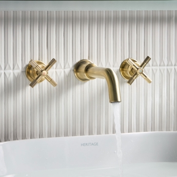 Bristan Cruzar 3-Hole Basin Mixer Tap Wall Mounted - Brushed Brass | Product Image