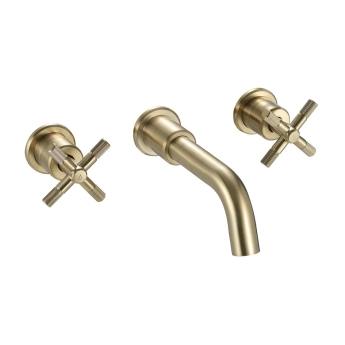 Bristan Cruzar 3-Hole Basin Mixer Tap Wall Mounted - Brushed Brass | Product Image
