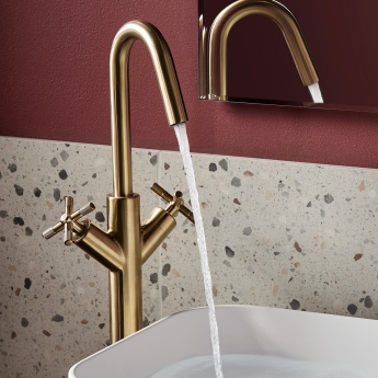 Bristan Cruzar Tall Basin Mixer Tap Deck Mounted - Brushed Brass | Product Image