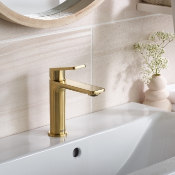 Bristan Frammento Eco Start Basin Mixer Tap with Clicker Waste - Brushed Brass | Product Image