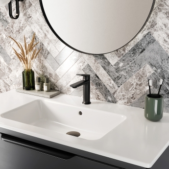 Bristan Frammento Eco Start Basin Mixer Tap with Clicker Waste - Black | Product Image